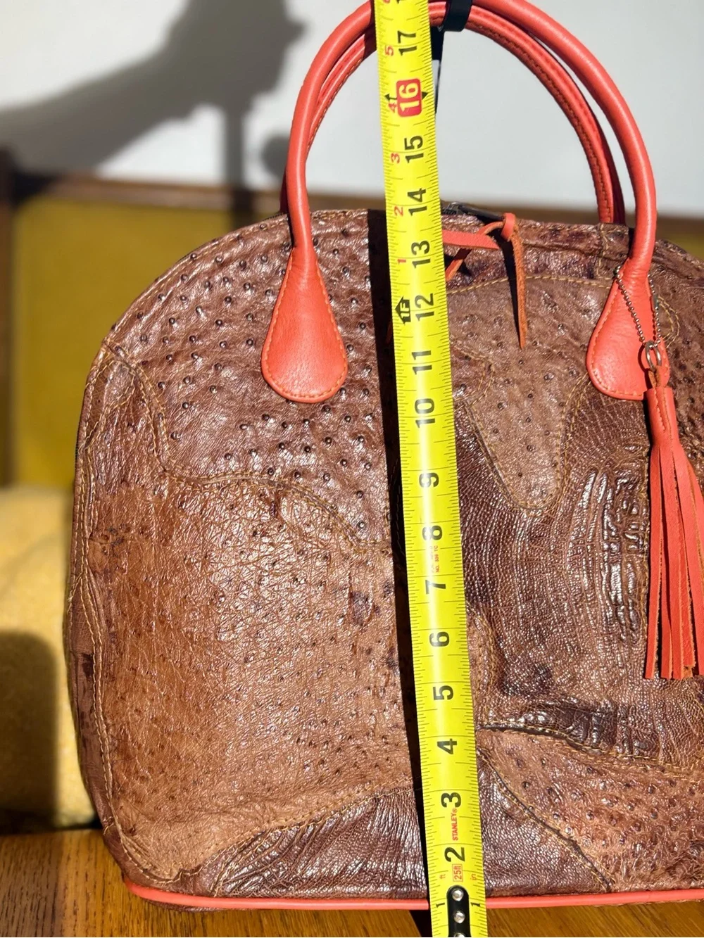 Large beautiful ostrich leather vintage bag